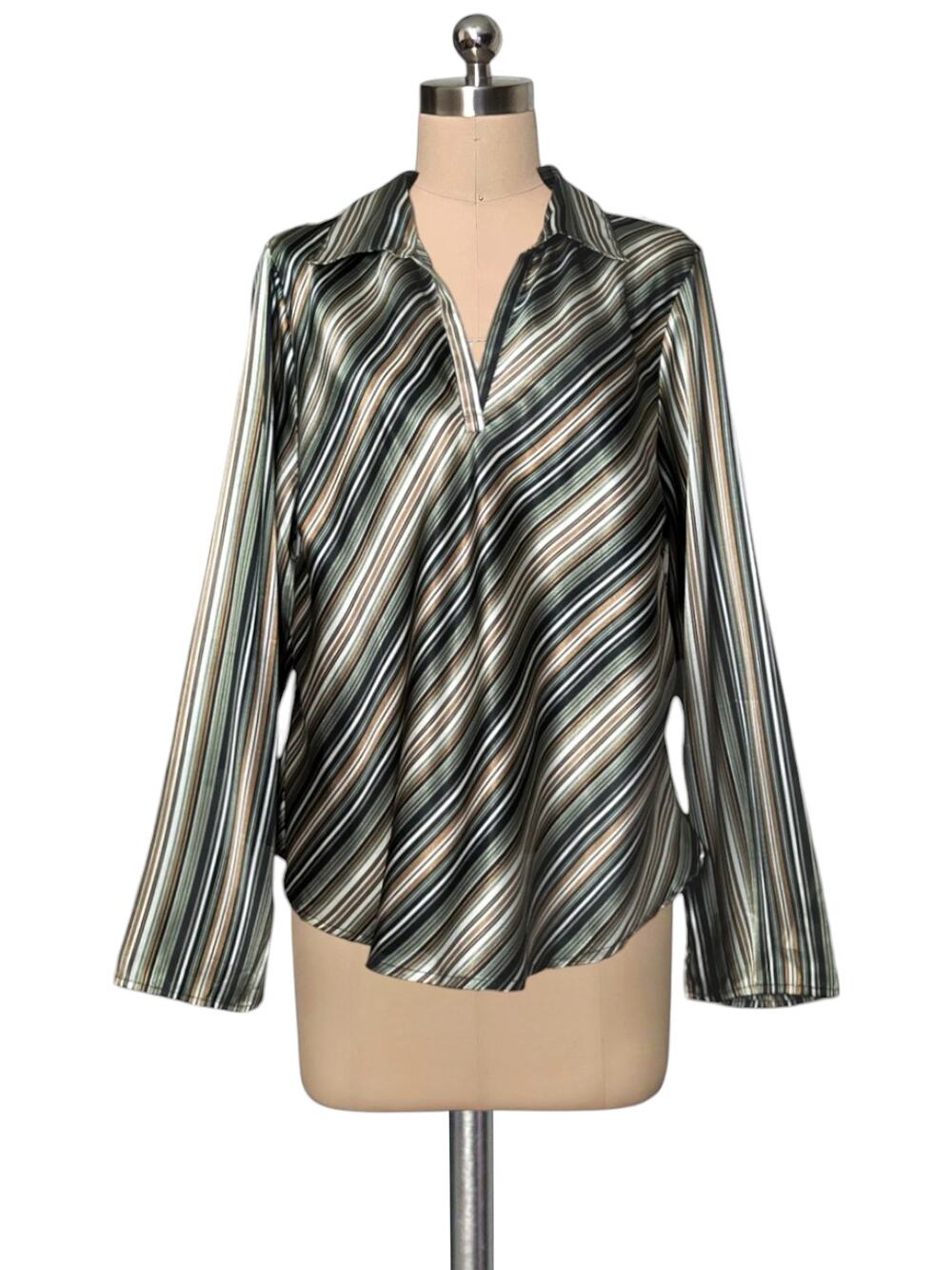 GIORGIO FIORLINI Striped Vintage 90's Y2K Satin Feel Top Blouse XL